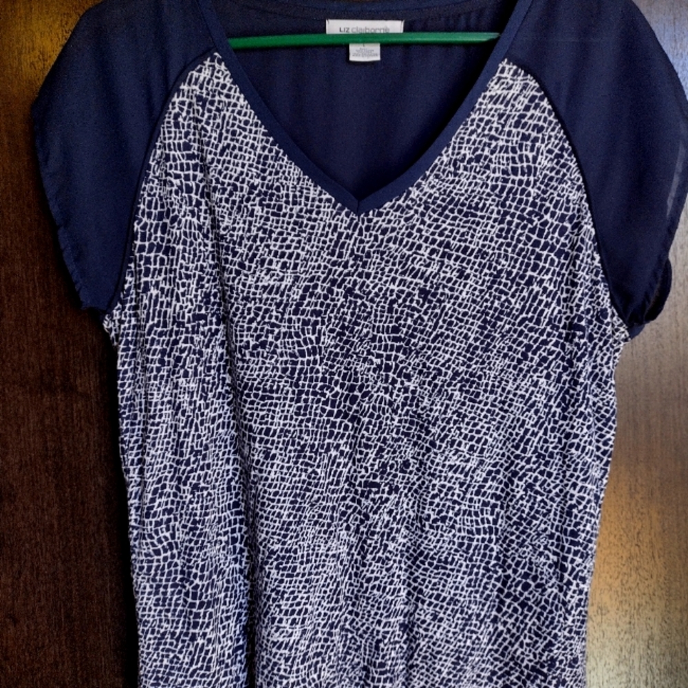 Liz Claiborne Sheer Cap Sleeve Navy Blouse